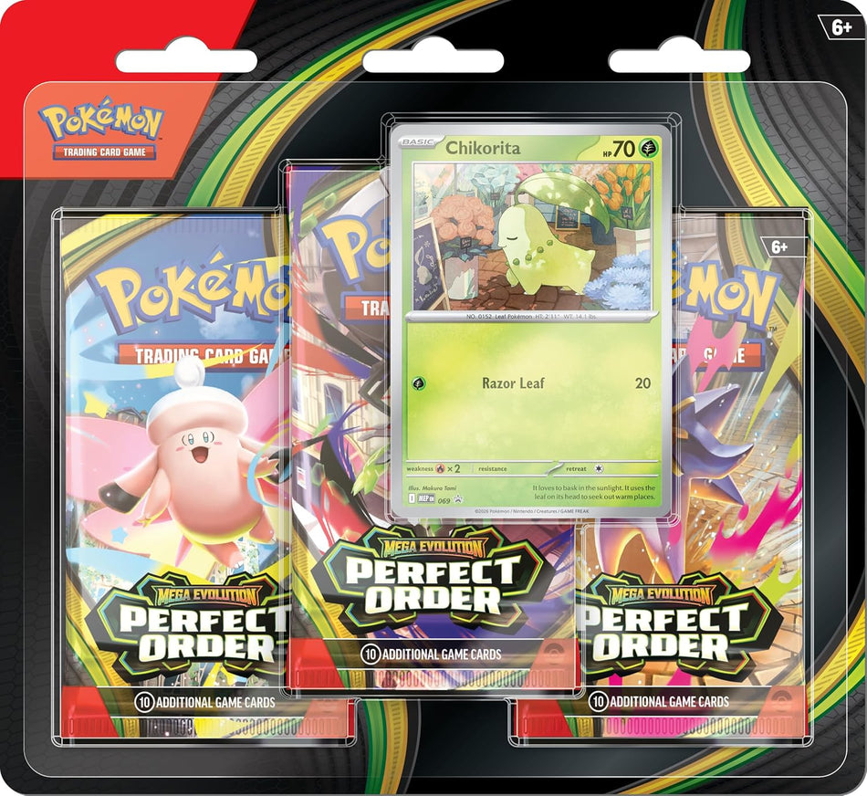 Pokemon TCG: Mega Evolutions Perfect Order 3 Pack Blister (Chikorita)