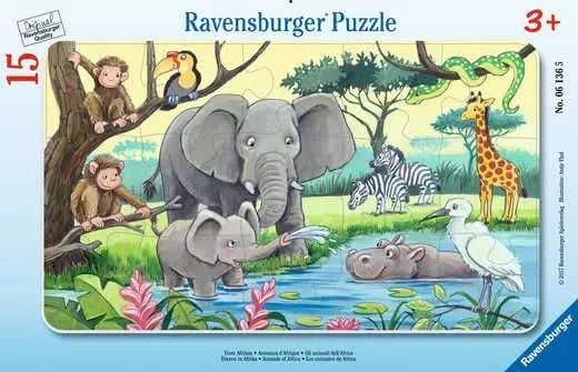 Children's 15-piece jigsaw puzzle with animals in a jungle setting by Ravensburger.