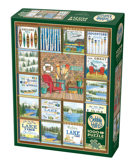 Cobble Hill "Lake Country" 1000-piece jigsaw puzzle box with lake-themed images 