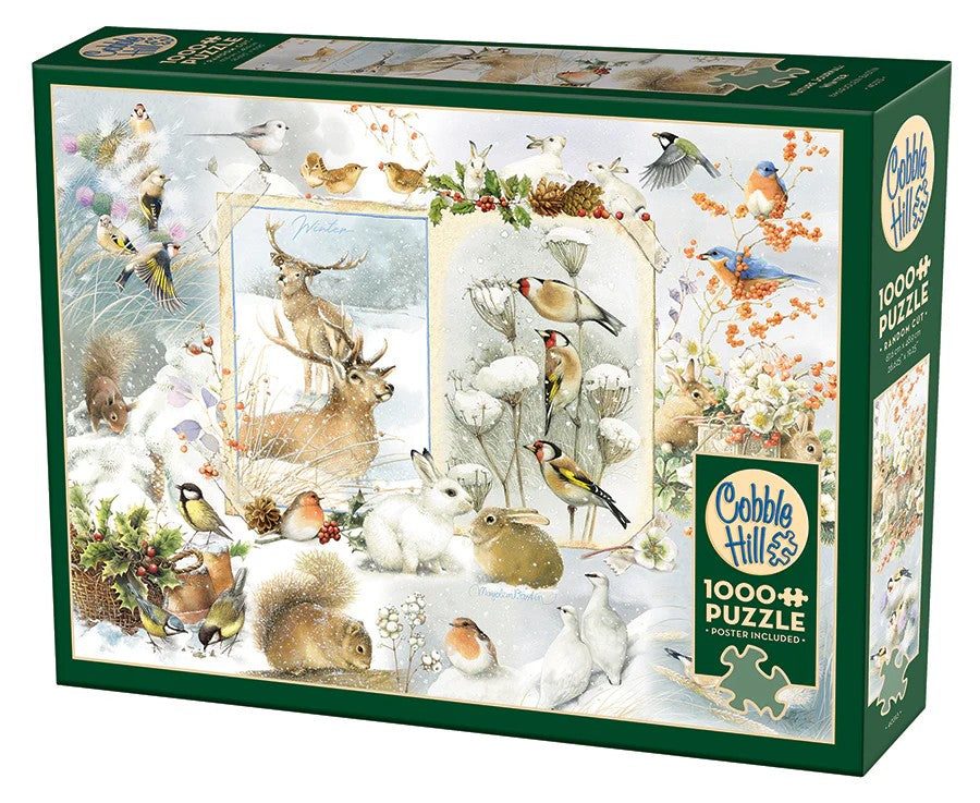 Cobble Hill jigsaw puzzle box with winter wildlife design