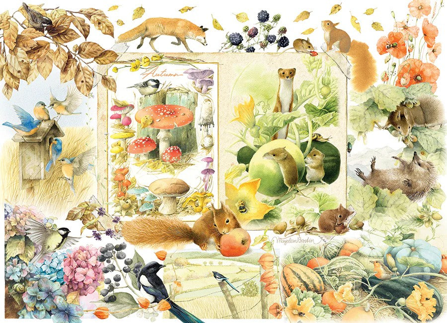 Cobble Hill jigsaw puzzle Illustration of animals and nature elements with squirrels, birds, and flowers