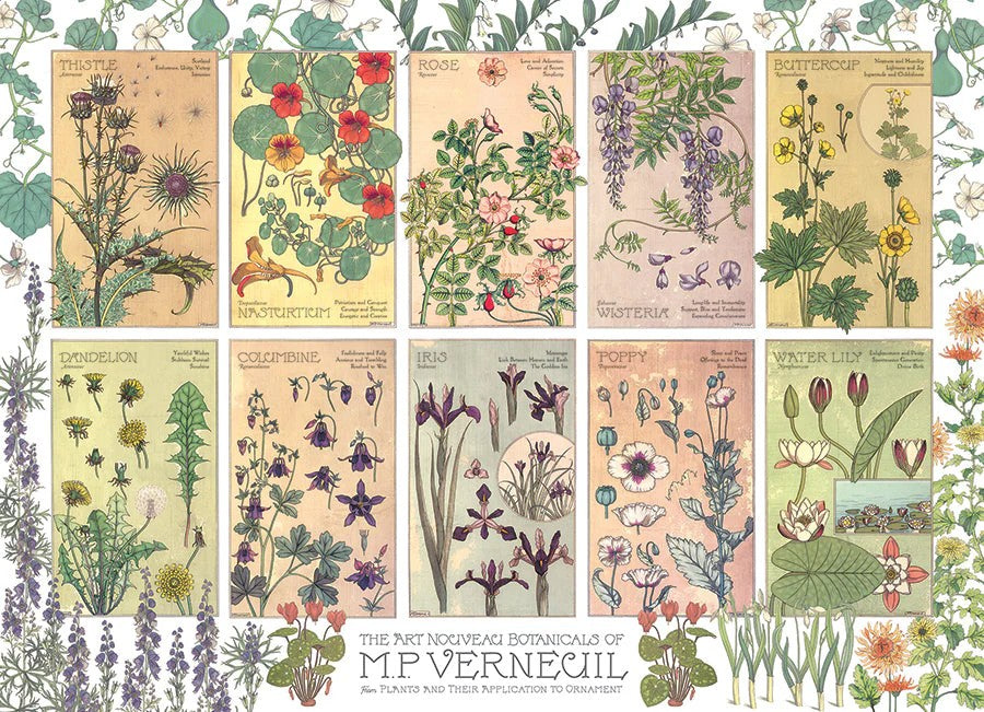 Cobble Hill 1000-piece puzzle of flowers titled "botanicals" by vernecil