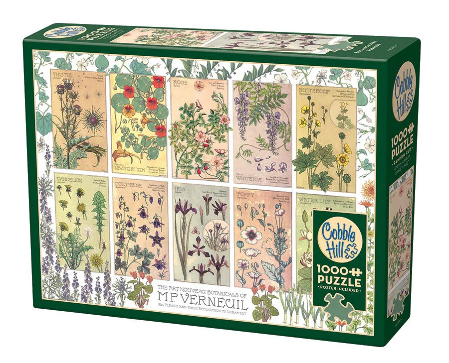 Cobble Hills 1000-piece jigsaw puzzle box with botanical illustrations 