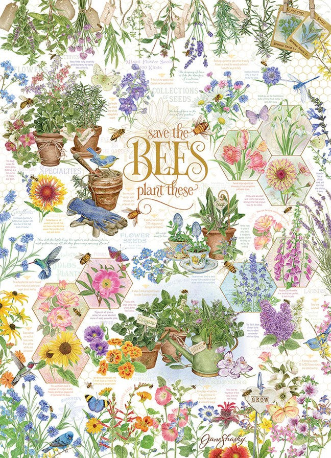 Cobble Hill 1000-piece "Save the Bees" jigsaw puzzle of bees and flowers