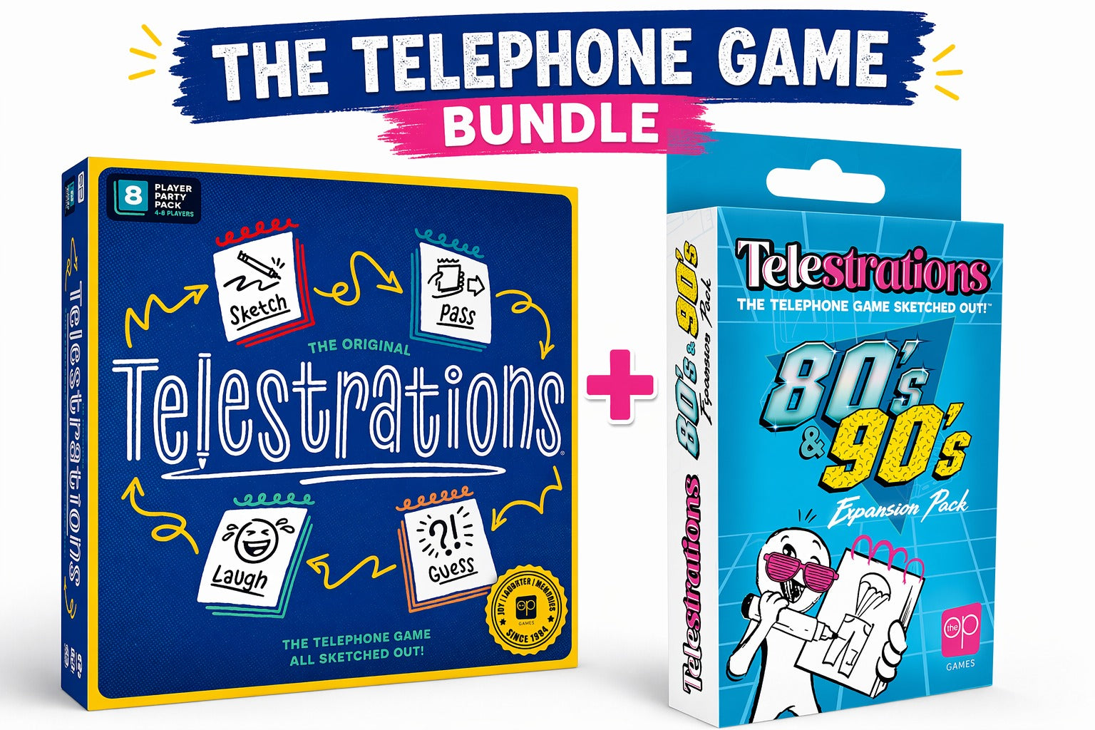 Telestrations 8 player and 80's 90's expansion bundle image
