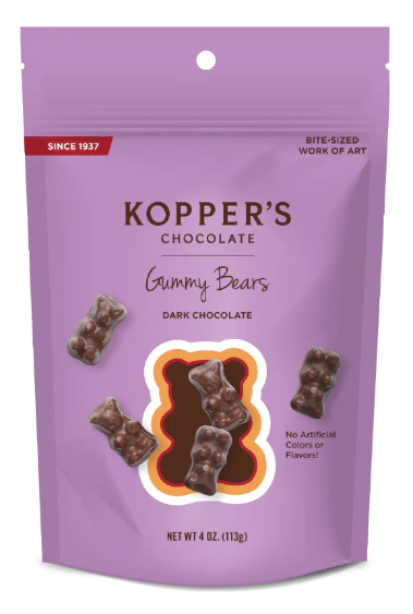 Kopper's: Dark Chocolate Covered Gummy Bears 4 oz. Bag