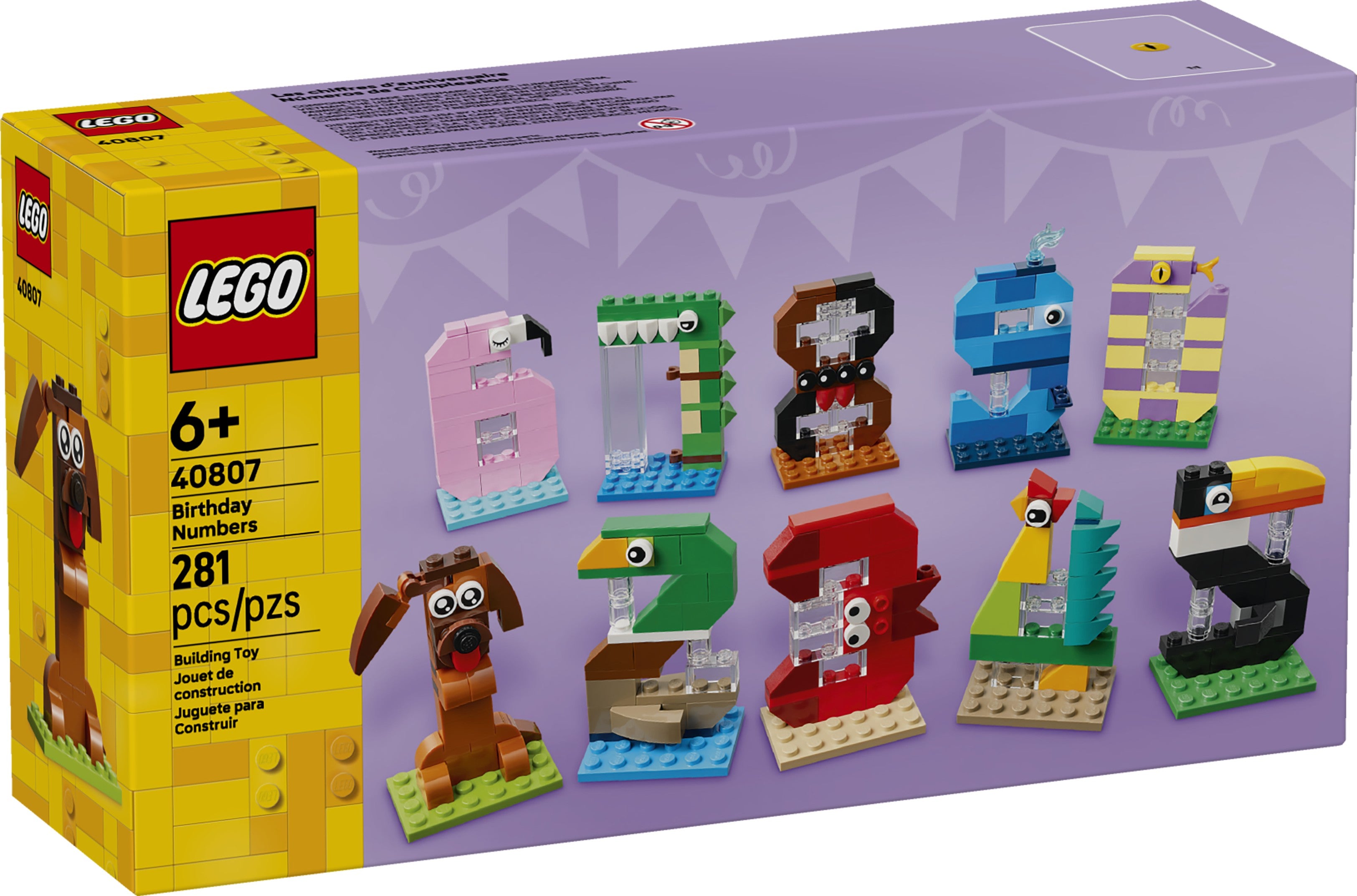 LEGO Birthday Numbers set packaging with colorful building blocks shaped like numbers. 40807