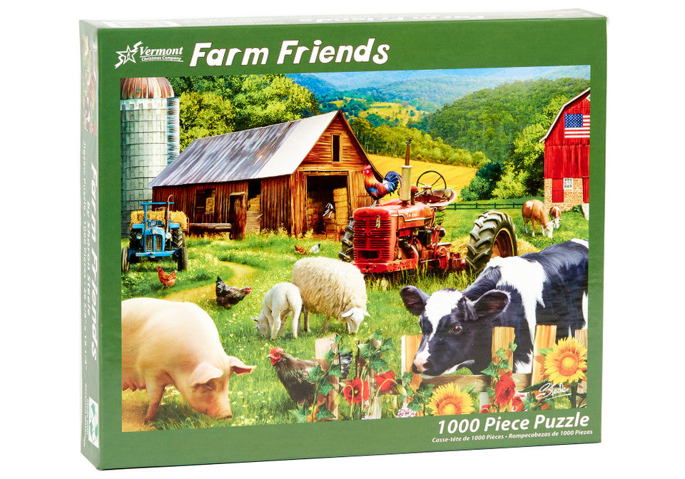 vermont christmas company 1000-piece Farm-themed jigsaw puzzle box with animals and a barn on the cover