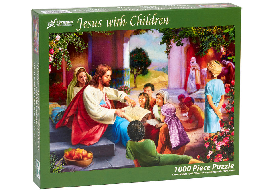 Vermont christmas company 1000-piece Jigsaw puzzle box featuring Jesus with children 