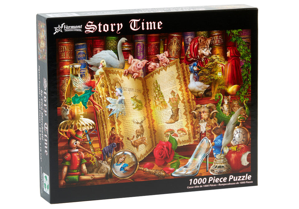 vermont christmas company story time 1000-piece jigsaw puzzle of fables and fairy tale characters
