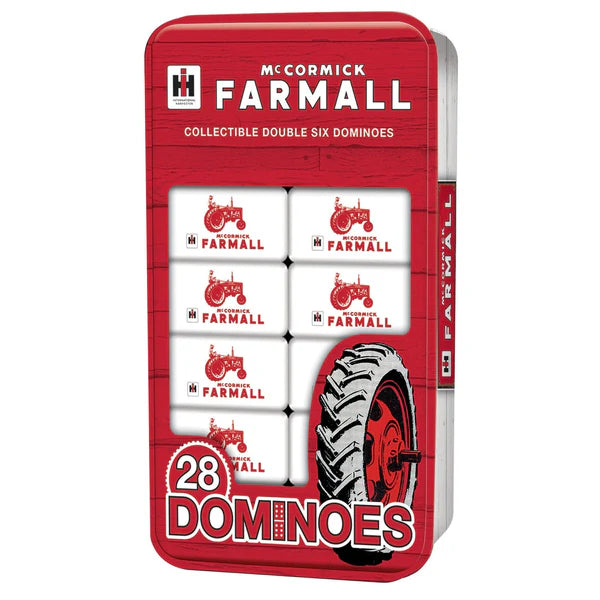 MasterPieces Red box of McCormick Farmall collectible dominoes with tractor design