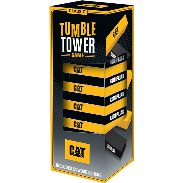 MasterPieces Box of Tumble Tower game with Caterpillar branding on a white background