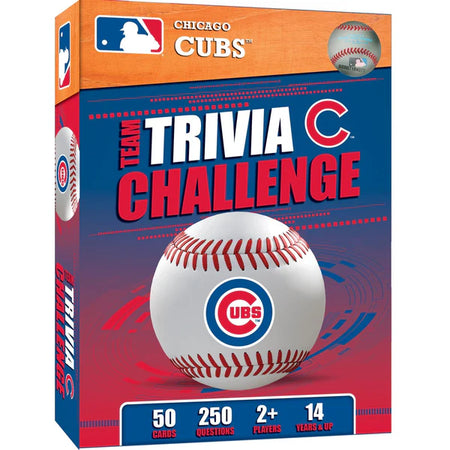 MasterPieces Chicago Cubs trivia challenge game box with a baseball on a blue and red background