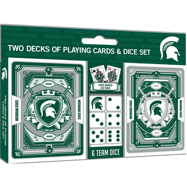 MasterPieces Two decks of playing cards and dice set with Michigan State logo packaging.