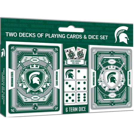 MasterPieces Two decks of playing cards and dice set with Michigan State logo packaging.