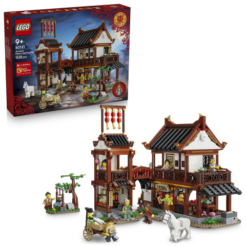 LEGO set with traditional Chinese building model and packaging on a white background 80121