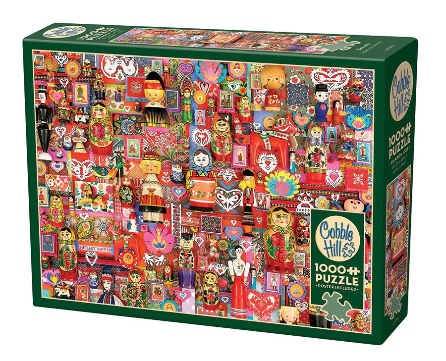 Cobble Hill puzzle box with colorful design and green border