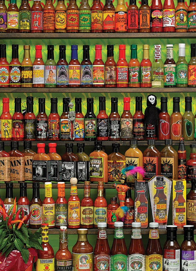 cobble hill 1000-piece jigsaw puzzle of hot hot sauce