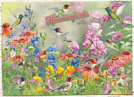 Cobble hill colorful 1000-piece jigsaw puzzle of hummingbirds and flowers 