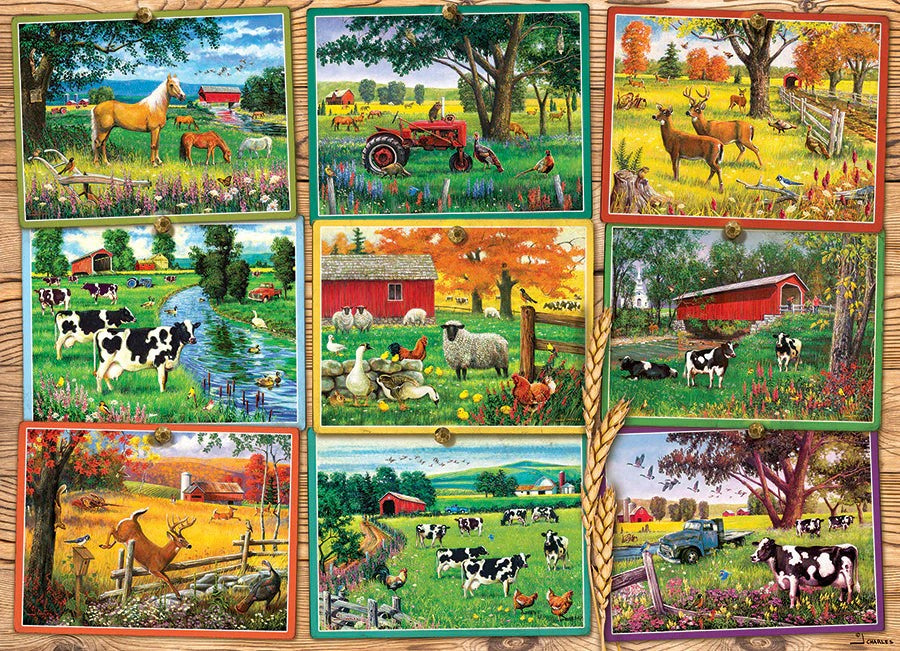 cobble hill jigsaw puzzle Collage of farm scenes with animals and landscapes.