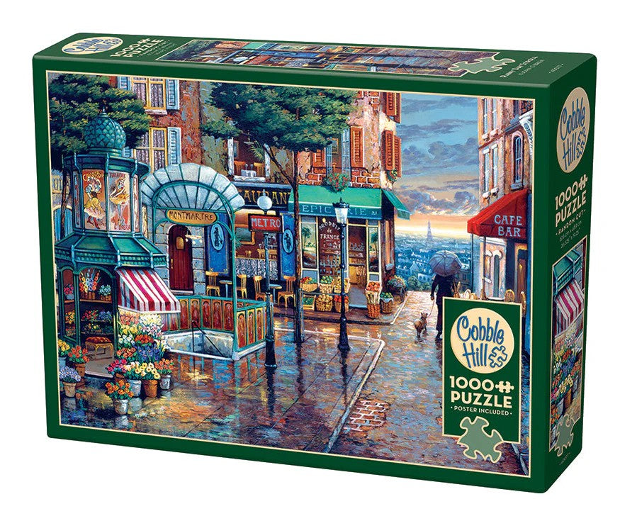 Cobble Hill 1000-piece jigsaw puzzle box with a scenic street scene of Paris