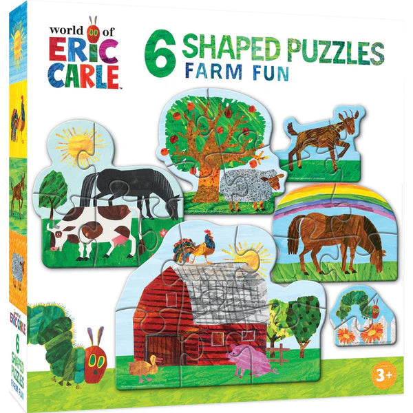 MasterPieces Box of World of Eric Carle 6-shaped jigsaw puzzles featuring farm animals and scenes.