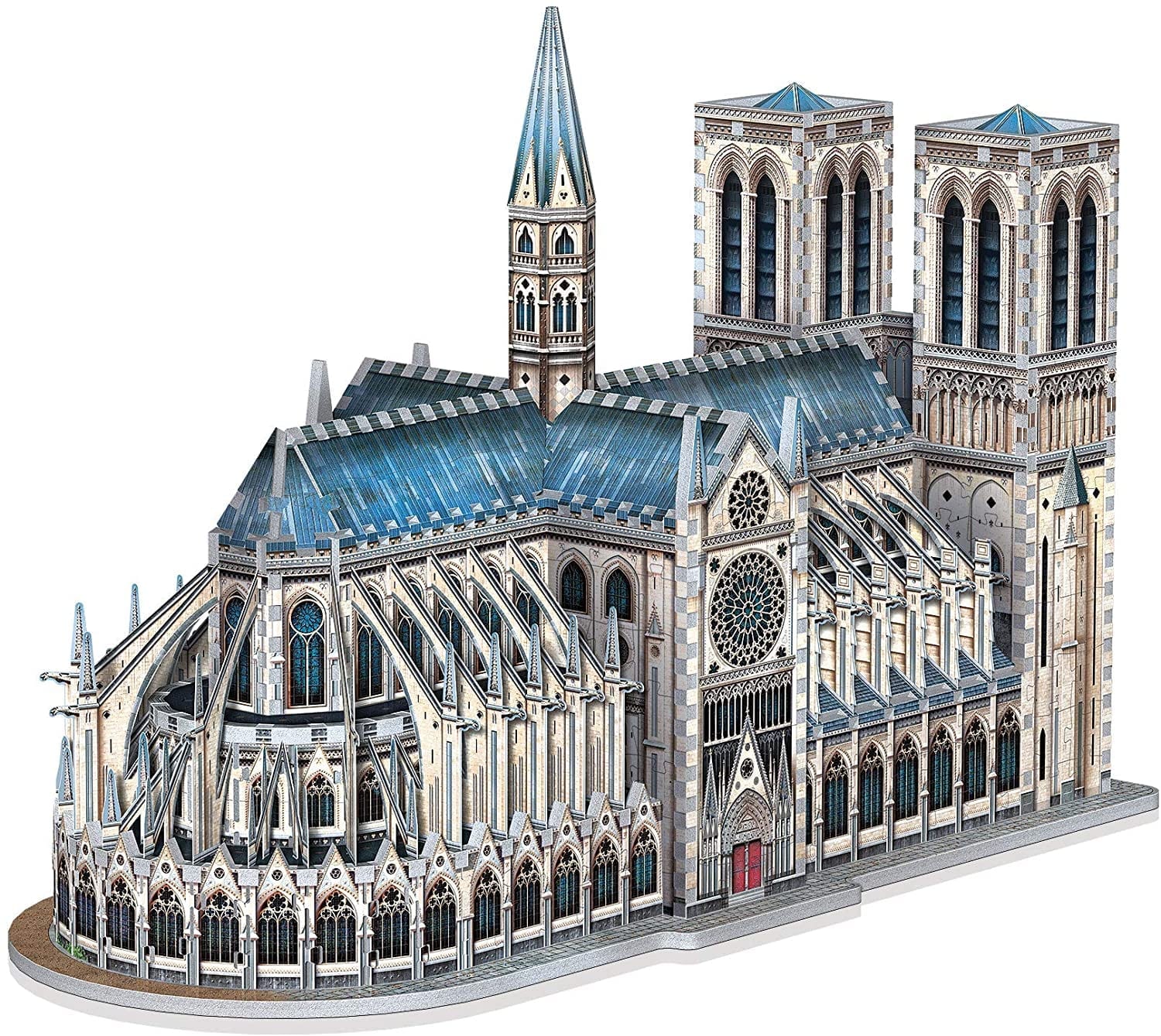 3D puzzle Model of a cathedral with detailed architecture on a white background