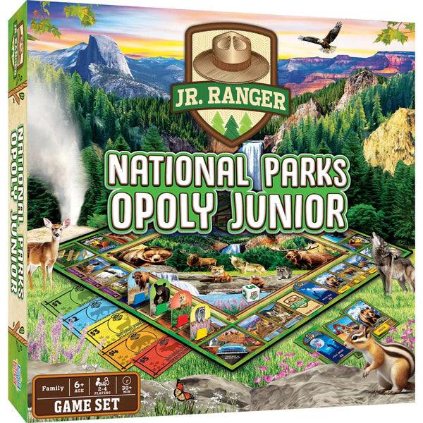 MasterPieces Board game box for 'National Parks Opoly Junior' with a scenic design