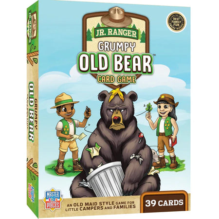 MasterPieces kids Box of 'Jr. Ranger Grumpy Old Bear Card Game' with cartoon bear and characters on a blue background