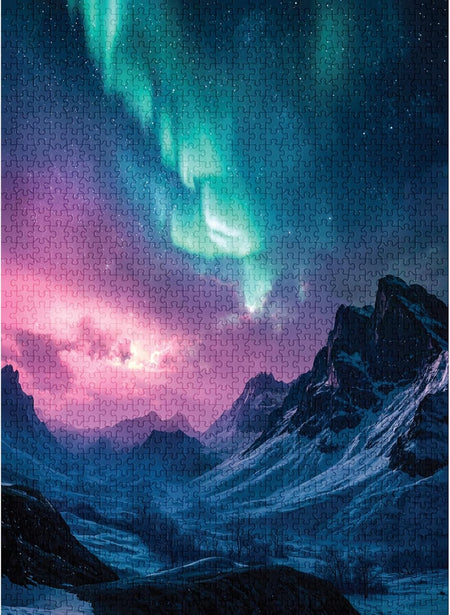 final piece arctic aurora jigsaw puzzle of Aurora borealis over a mountain landscape