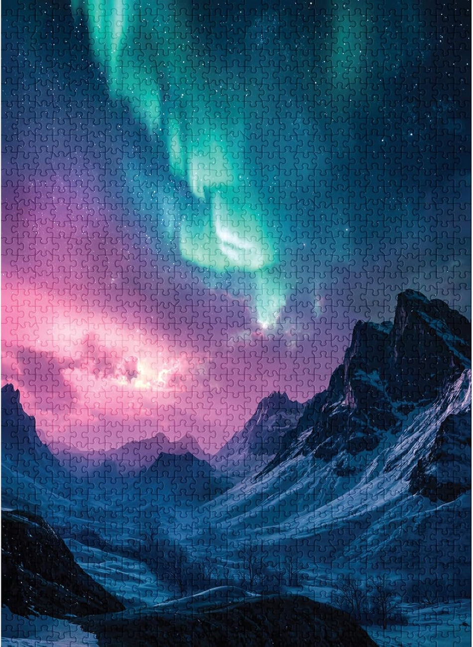 final piece arctic aurora jigsaw puzzle of Aurora borealis over a mountain landscape