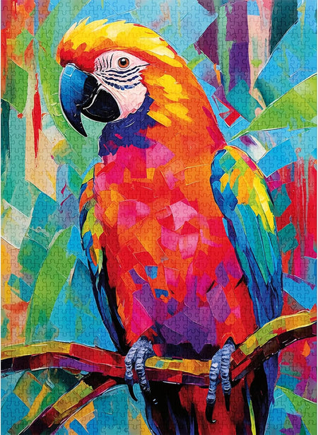 final piece bird of paradise jigsaw puzzle of Colorful parrot painting on an abstract background