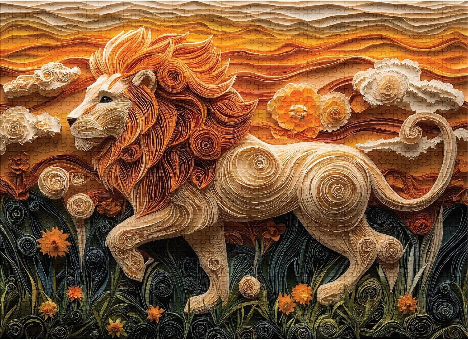 final piece golden lion 1000-piece artistic jigsaw puzzle of a lion with a stylized, textured background