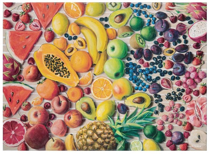 final piece ripe for the picking jigsaw puzzle depicting Colorful assortment of fruits arranged in a rainbow pattern