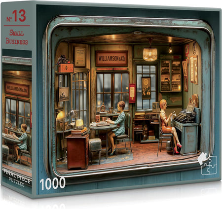 Jigsaw puzzle box with a miniature office scene and 'Small Business' title