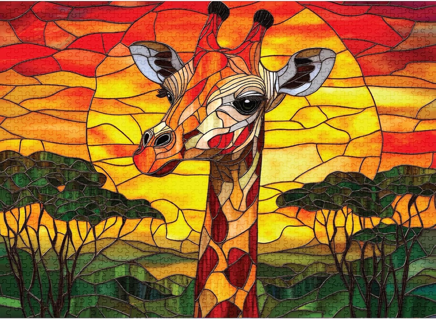 final piece sunset giraffe jigsaw puzzle of Stylized giraffe against a colorful sunset background