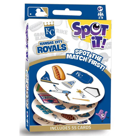 Packaging of Spot It! game featuring Kansas City Royals with MasterPieces branding on a white background.