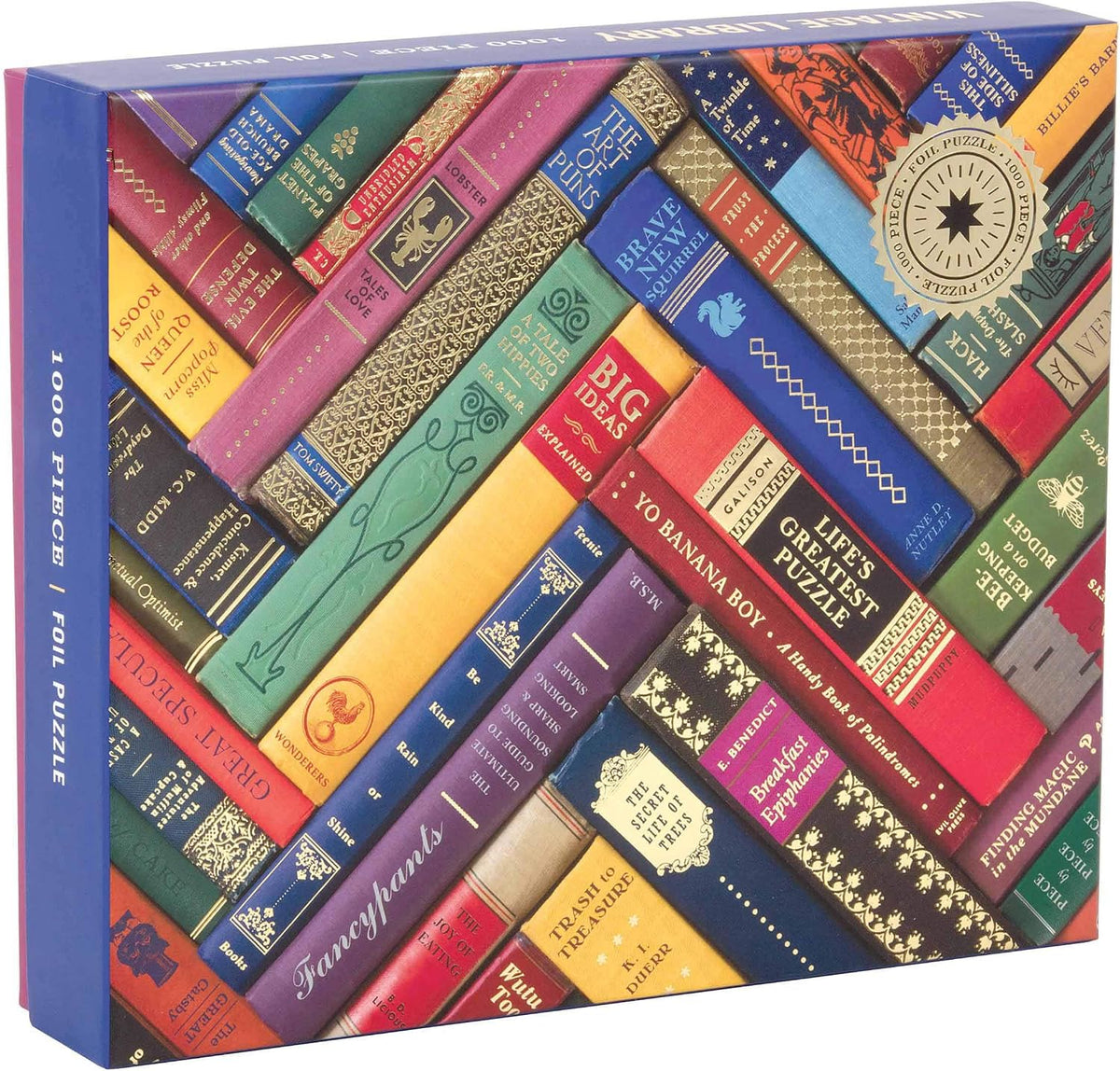 galison vintage library 1000-piece jigsaw puzzle of colorful book spines