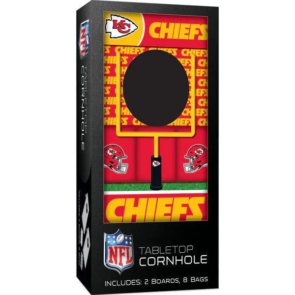 MasterPieces Tabletop cornhole set packaging with Kansas City Chiefs branding