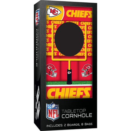 MasterPieces Tabletop cornhole set packaging with Kansas City Chiefs branding