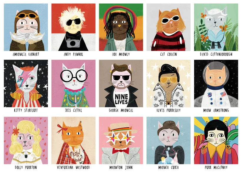 happily Cat Icons 1000-piece jigsaw Puzzle with Illustrations of cats as various icons