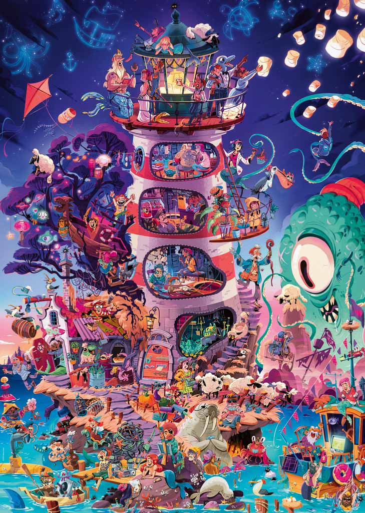 A colorful and intricate 2000-piece heye jigsaw puzzle depicting a cartoon scene with multiple characters and elements.
