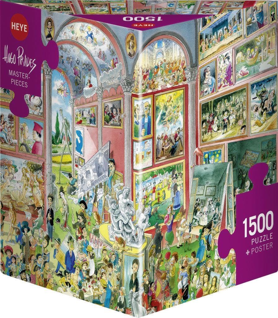 Heye 1500-piece Jigsaw puzzle box with colorful design titled Masterpieces.