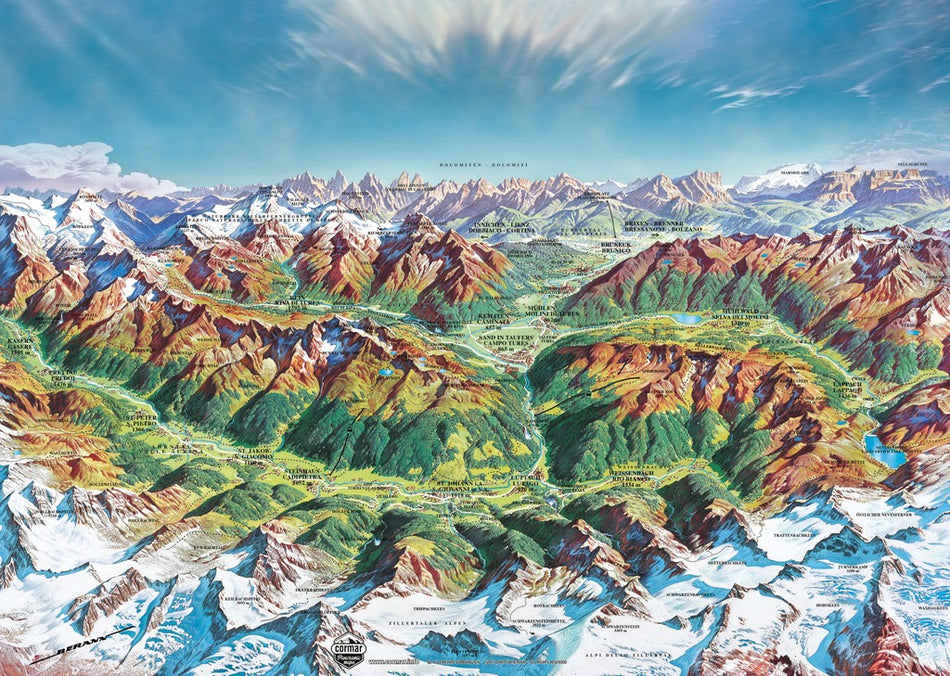 Colorful heye alpine mountain world 2000-piece jigsaw puzzle topographic map of a mountainous region with labeled features.