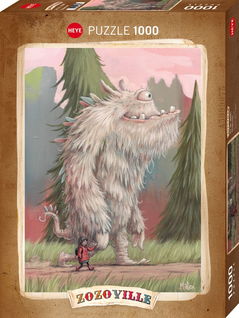 Jigsaw puzzle box with a creature and child illustration, featuring the brand 'Heye'.