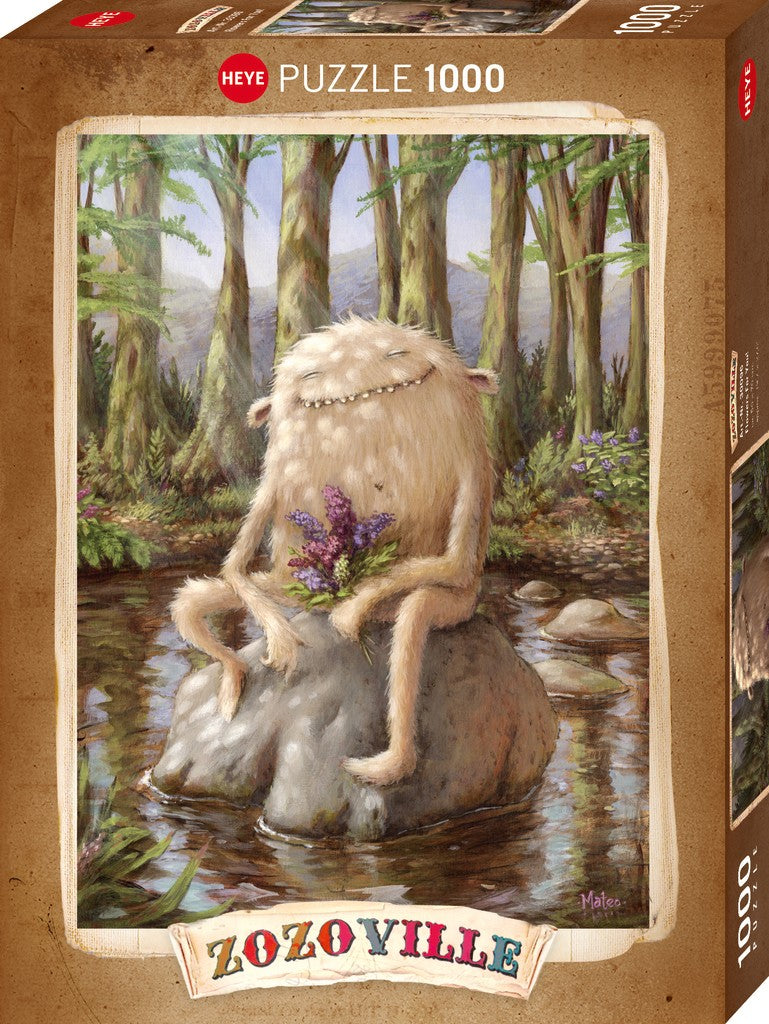 Jigsaw puzzle box with a fantasy design of a creature and elephant in a forest, featuring the brand 'HEYE'.