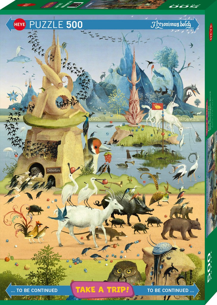 Puzzle packaging with cartoon animals and a lake scene