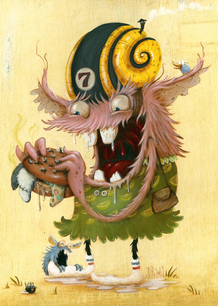 Heye Junk Food, 1000-piece jigsaw puzzle. A colorful illustration of a whimsical monster character with a gross food