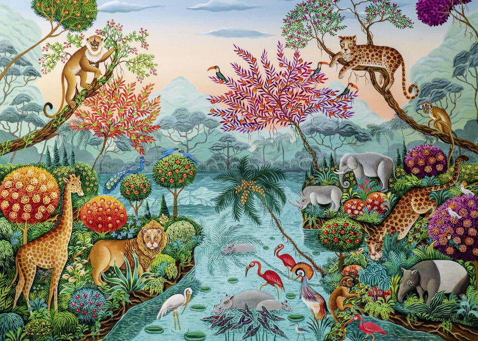 heye lagoon paradise 1000-piece jigsaw puzzle of a jungle scene with animals and flowers