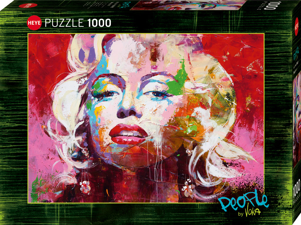 Puzzle box with colorful abstract art of a face and 'heye' branding.